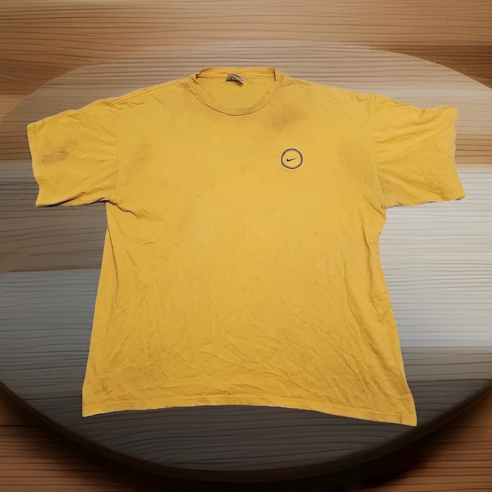 Vintage 90s Nike T Shirt Men's XL Yellow Circled Cookie Swoosh Rare